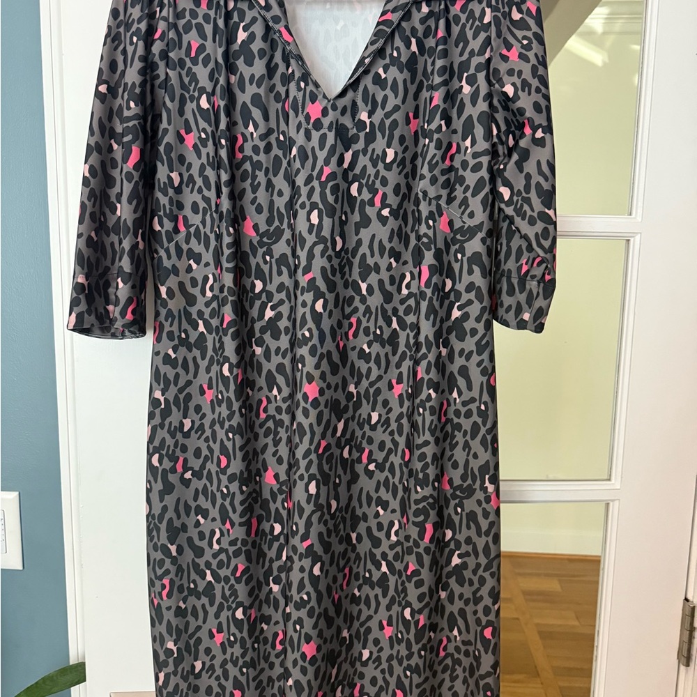 Katherine Way Gray and Pink Leopard Print Dress